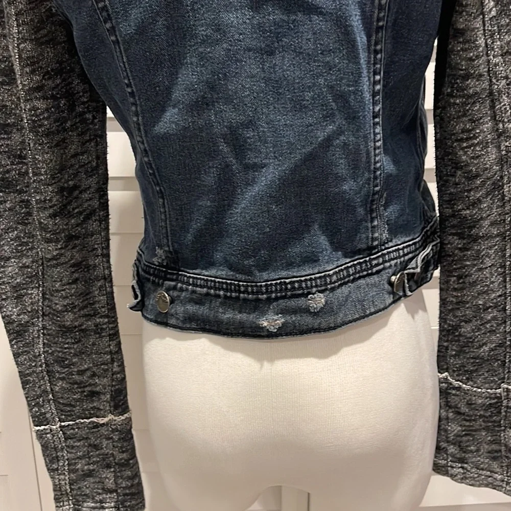 Free People Jean Jacket with Sweat Sleeves and hoodie - Picture 7 of 8